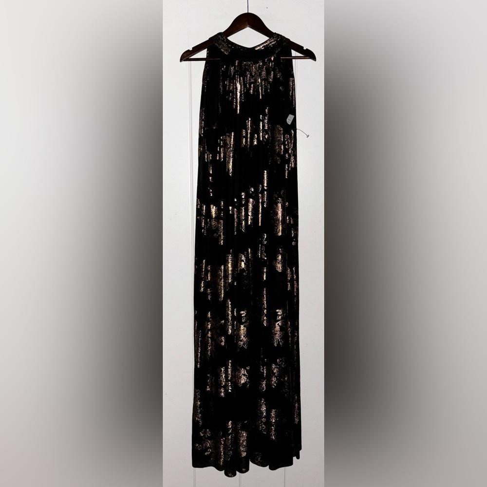 MSK‎ Metallic Floral Wide Leg Halter Jumpsuit XL Elegant Fairygoth Whimsigoth